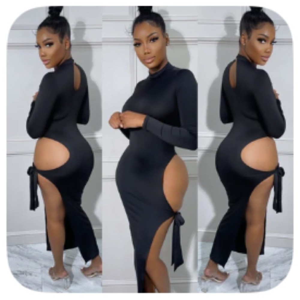 Sexy Black Mock Neck Long Sleeve Dress